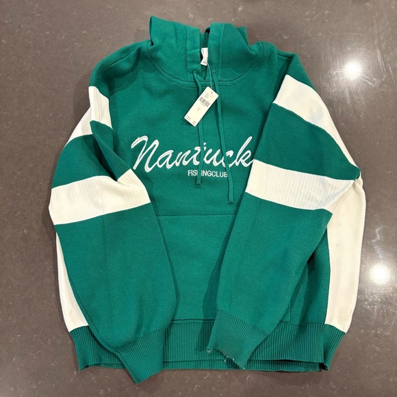 Anthropologie Sweaters - NTW Super soft Anthro Green and White Hoodie with Logo